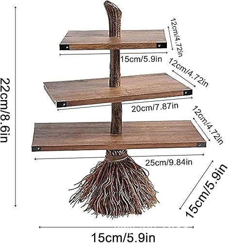 Miniatura 5 de Mesa de postre de decoración de Halloween, adornos de resina para manualidades, soporte de 3 niveles, con forma de escoba, cesta creativa para