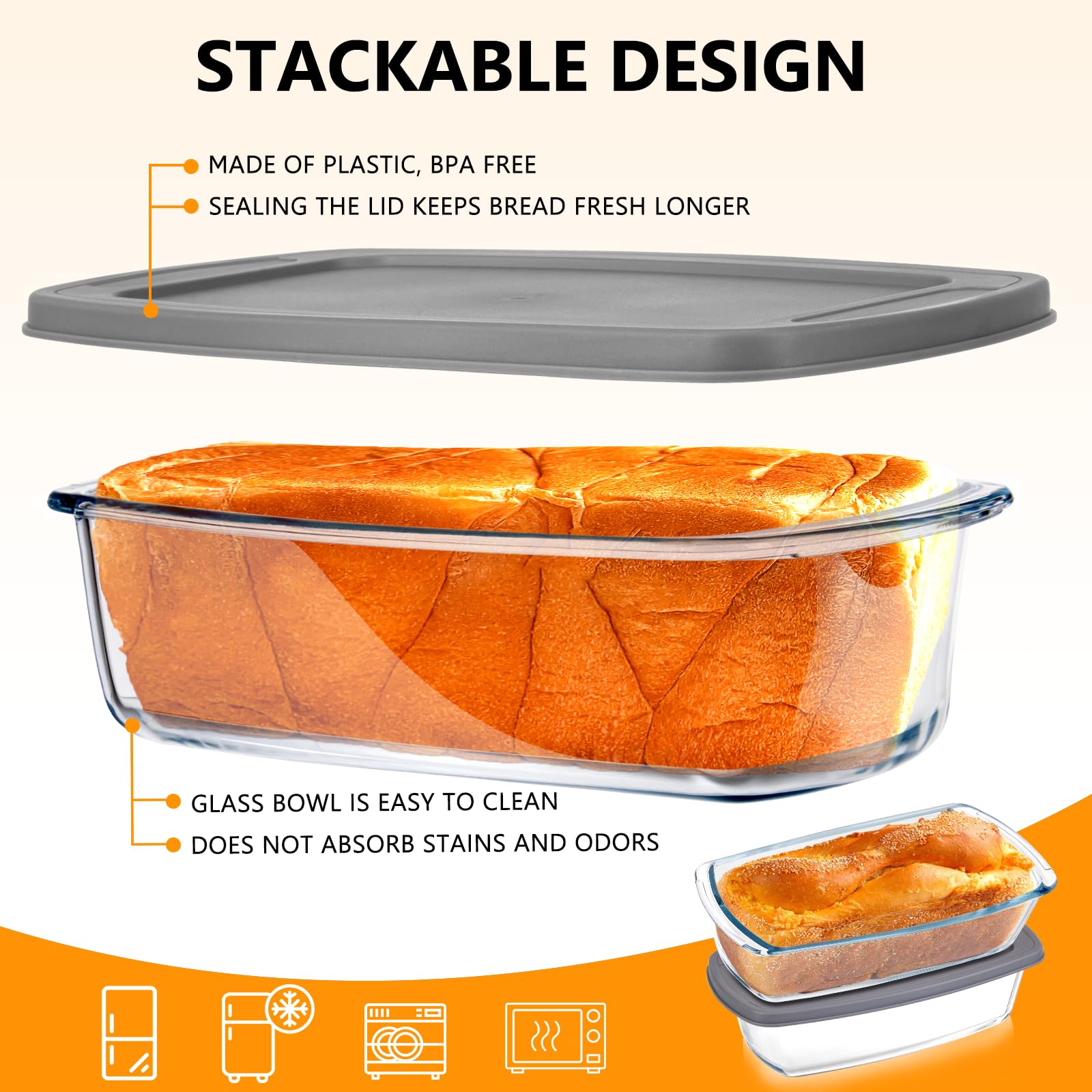 BAKEWAY Jambear Kastenform aus Glas zum Backen von Brot mit Deckel, 2er-Set, 1,9 l Glas-Kastenform | ofen-, spülmaschinen-, kühlschrank-, gefrier- und mikrowellengeeignet, Brotform für Lasagne