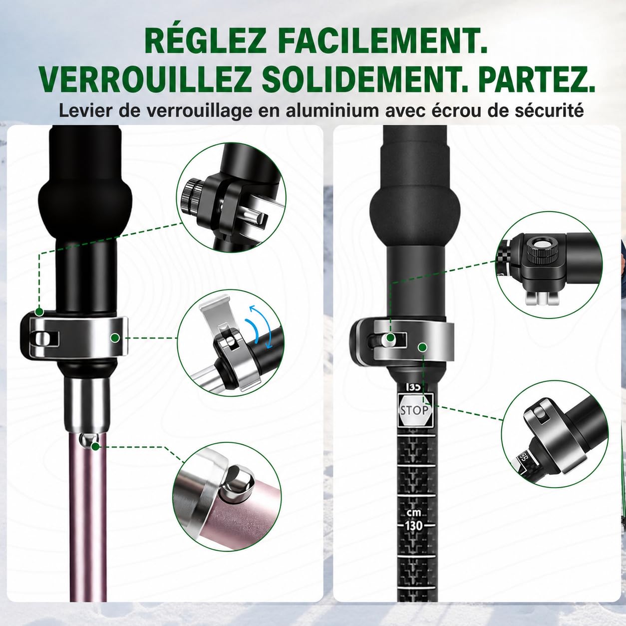 Bastones de senderismo plegables, juego de 2 unidades, solo 35 cm, ligero y estable, ajustable de 110 a 135 cm, carbono 3K y aluminio 7050, mango de corcho con extensión EVA, incluye bolsa y