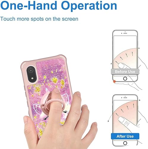 Miniatura 214 de Cricket Debut S2 - Funda compatible con AT&T Calypso 4 U380AC U380AA con protector de pantalla de vidrio templado, soporte de anillo, purpurina