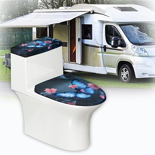 Miniatura 9 de Cubierta para tapa de inodoro con borde elástico, fundas de asiento de inodoro elásticas para baño, se adapta a la mayoría de inodoros redondos y