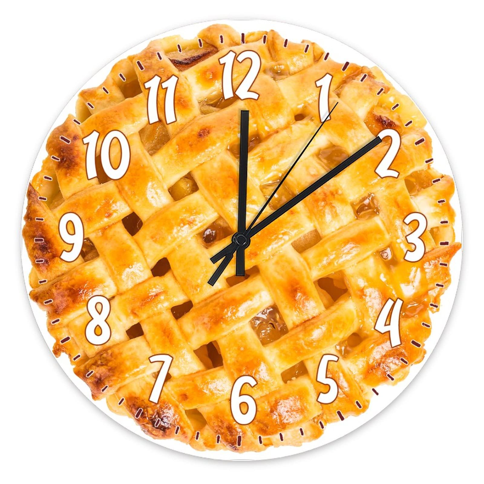 Byron Hoyle Pie Wall Clock Kitchen Clock Food Wall Clocks Battery Operated Farmhouse Clock Decorative Wall Clock For Living Room, Bedroom, 12 Inch