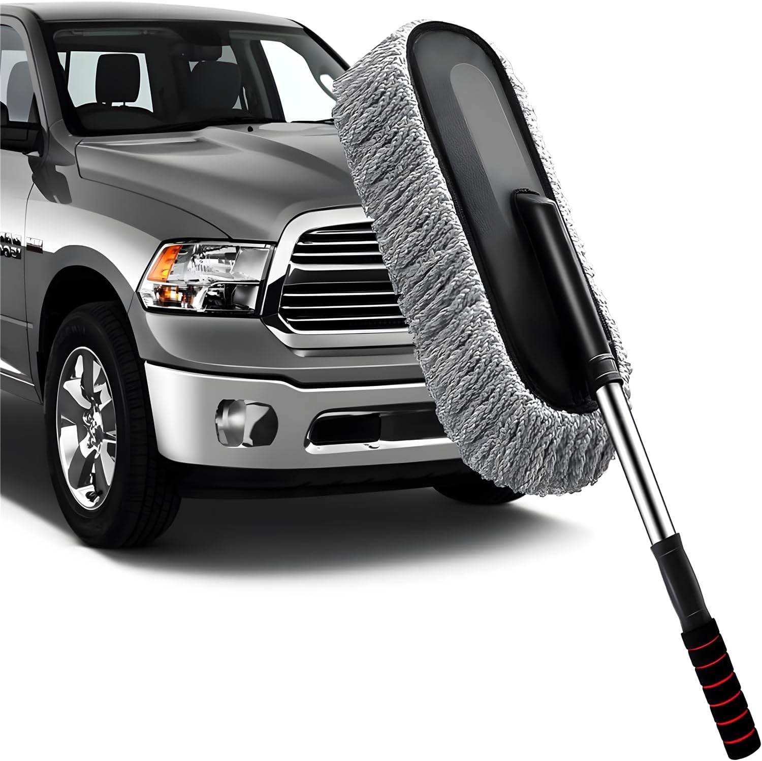 Bolivia'sCar Duster, Gray Extendable Long Handle Microfiber Car Duster Exterior Scratch Free Car Cleaning Tool, Extendable Car Duster for Truck, Motorcycle, Vehicles Cleaning, Pickup, SUV, RV
