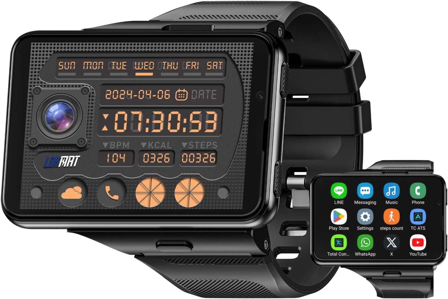 LOKMAT 2.88" Large Screen 4G SIM Card Smart Watch, Android 11 Smartwatch with Phone Call, 6GB+128GB Dual Cameras, Detachable Watch Head,1500mAh Sport WiFi Bluetooth GPS Smart Watches(Black)