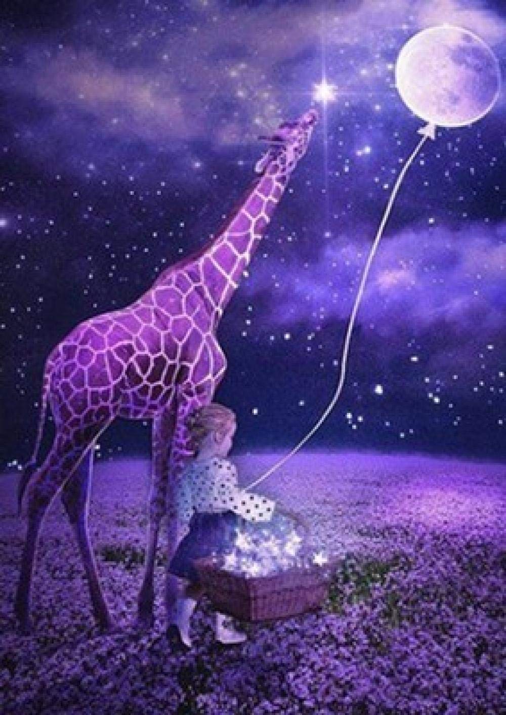 Peinture diamant 5D girafe et fille broderie diamants carrés toile mosaïque 40x55 cm