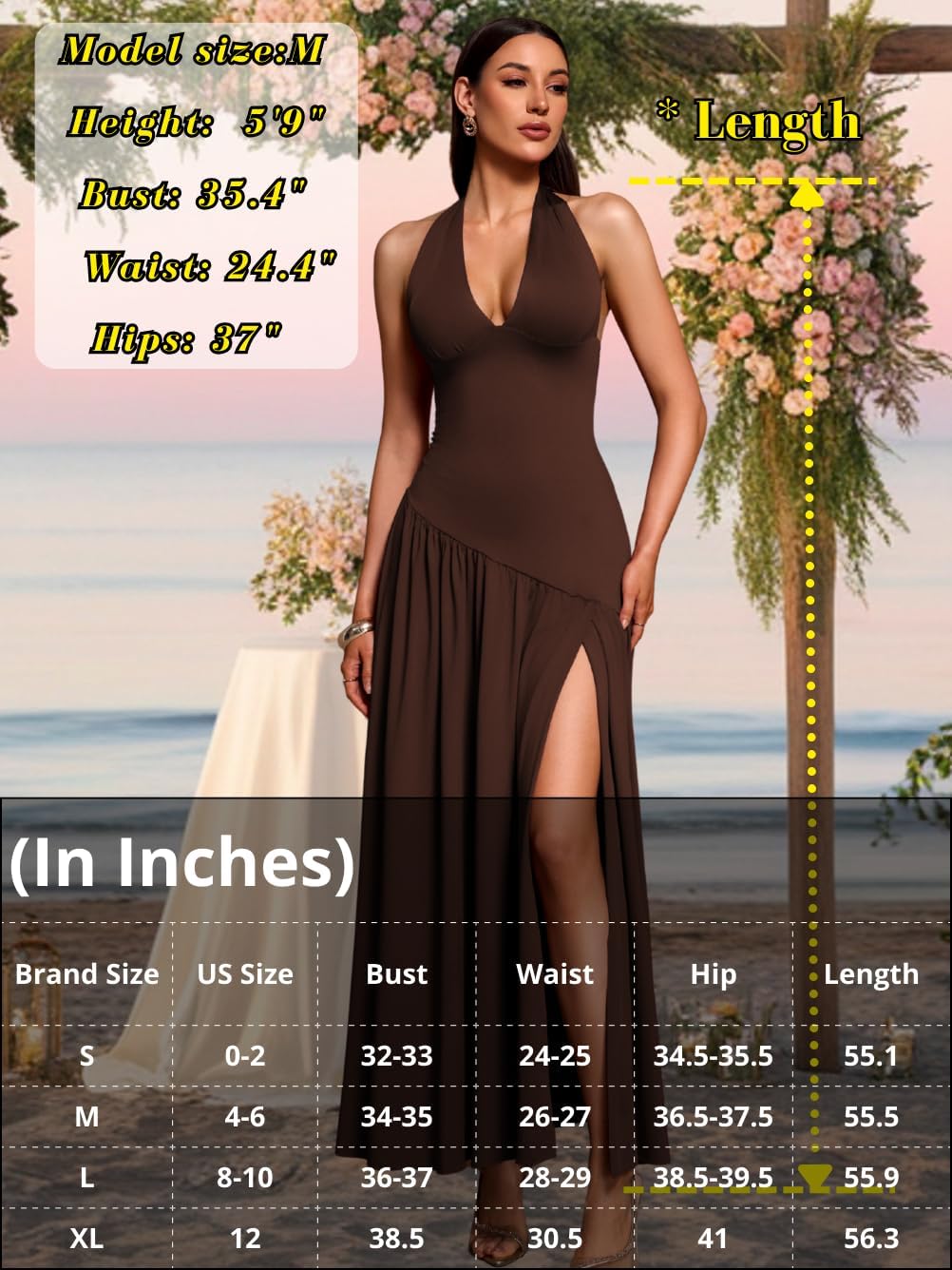 Women's Sexy Halter Dress with Scarf, Drop Waist High Slit Floor Length Wedding Guest Prom - Image 7