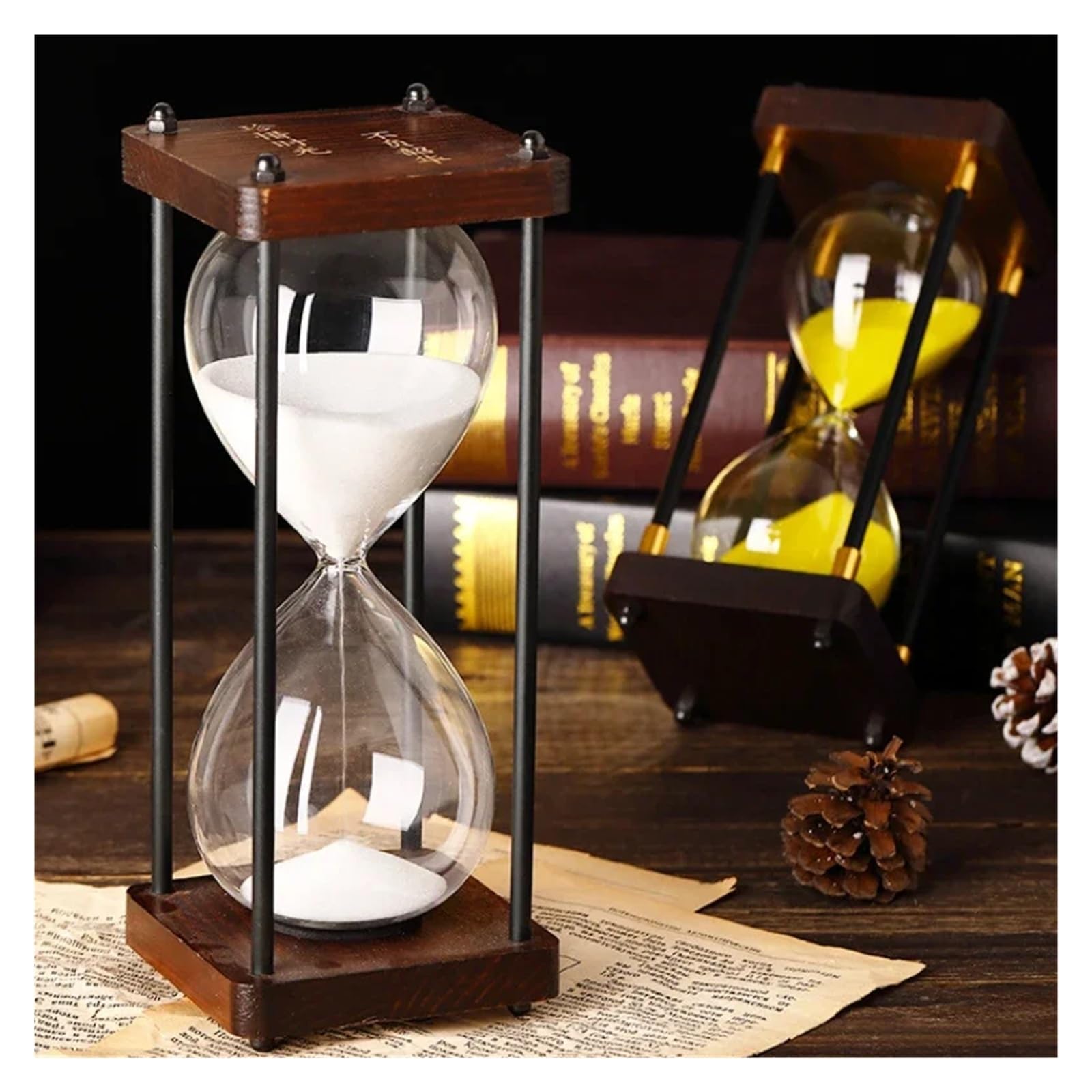 Reloj de arena de madera de doble intervalo – Reloj creativo de escritorio de 30 y 60 minutos para decoración de oficina en casa, sala de estudio y sala de estar (negro, 60 minutos)