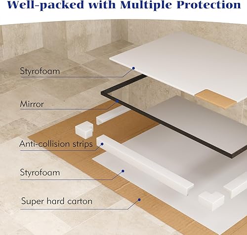 Miniatura 22 de Espejo de baño dorado, 48 x 30 pulgadas, espejo de marco de metal dorado cepillado para pared, espejo rectangular redondeado de tocador de baño