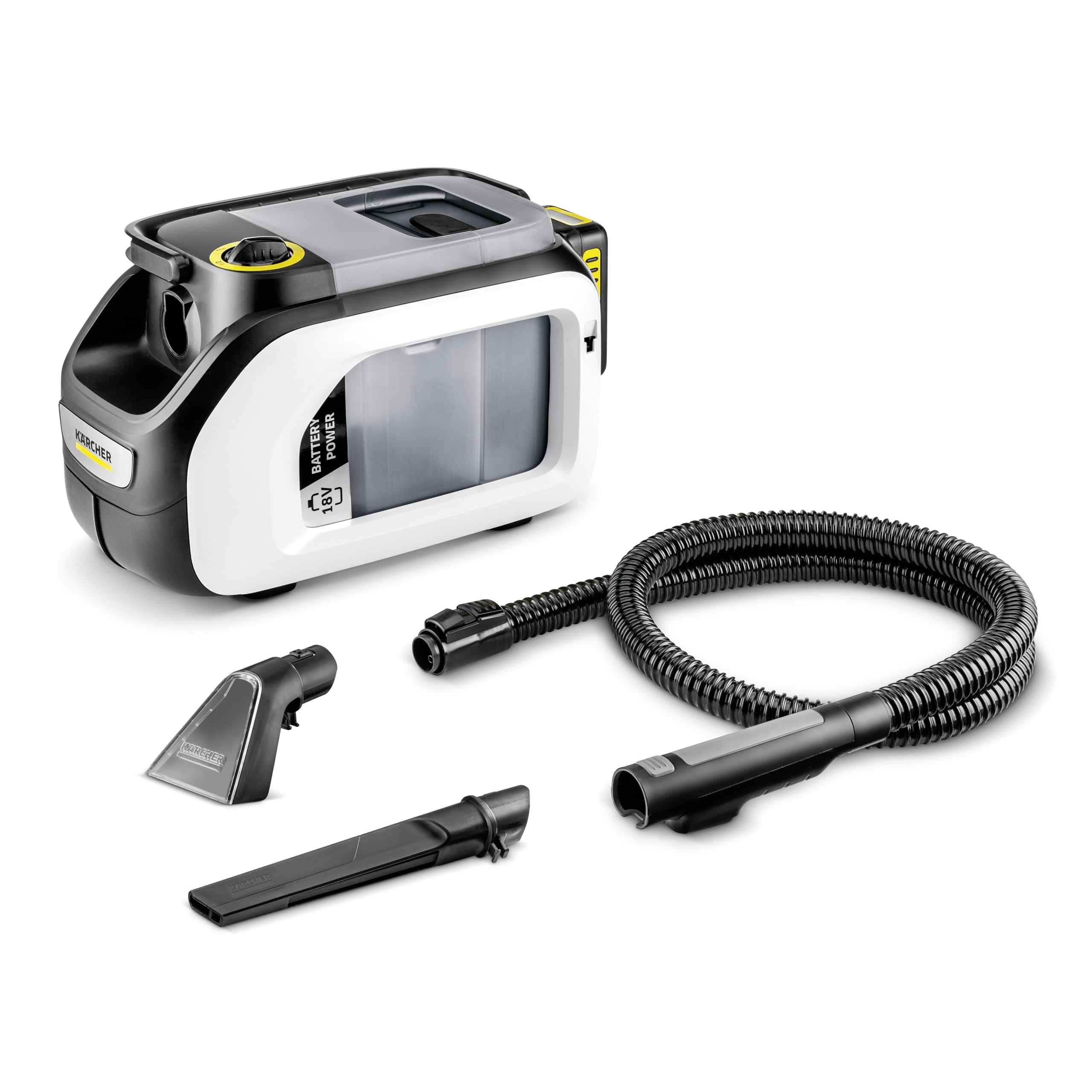 KÄRCHER SE 3-18 Compact Blanc Shampouineuse Aspirateur Canapé Moquette sans Fil, Puissance: 200W, Surface: 6,5m², Autonomie Batterie: 12-24 Min, Réservoir d'eau: 1,6 l, Batterie 18V Non Incluse