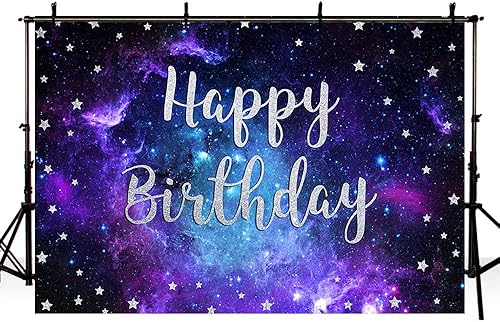 Miniatura 4 de SENDY Telón de fondo de cumpleaños de cielo estrellado de 7 x 5 pies, suministros para decoración de fiesta de cumpleaños para niños, universo,