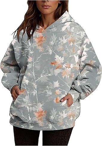Womens Camo Hoodie Sweatshirt Oversized Maple Leaf Print Cute Hooded Sweatshirt Hoodies Pullover Trendy Fall Clothes
