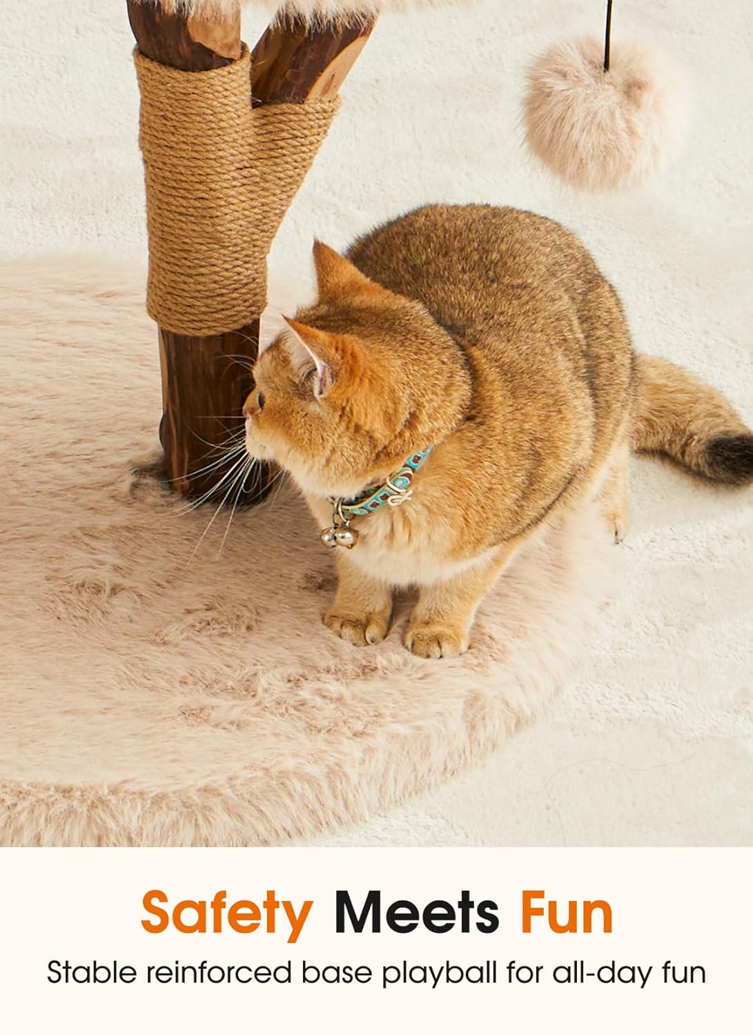 59" Modern Cat Tree Tower for Large Indoor Cats, Perches-Natural Solid Wood Cat Tower with Sisal Scratching Post, Perches, Hammock & PlayBalls, Aesthetic Boho Cat Furniture