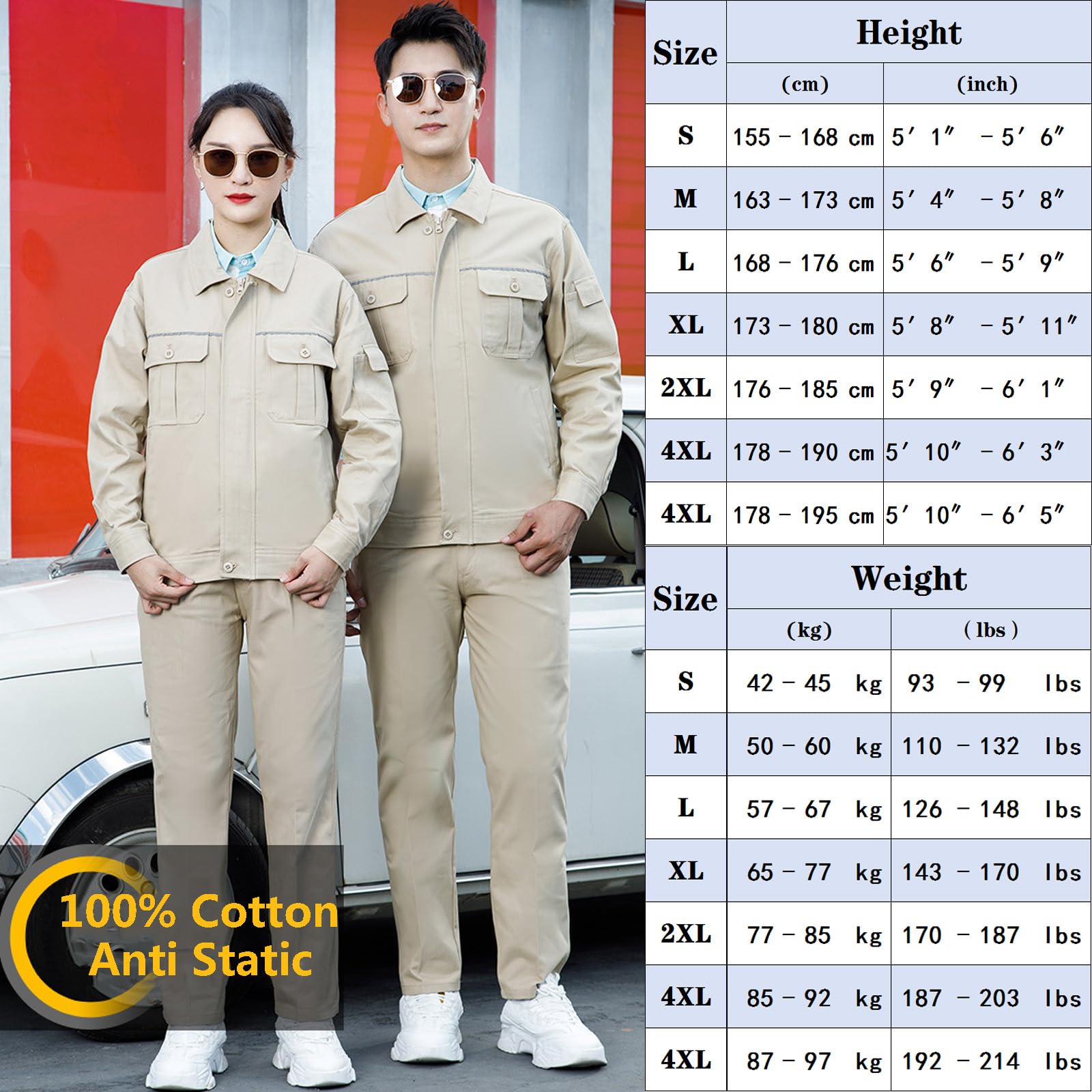 Combinaison À Manches Longues Unisexe Coton Salopette Zip Up Workwear Shirt & Pants Set Anti Static Vêtements De Travail