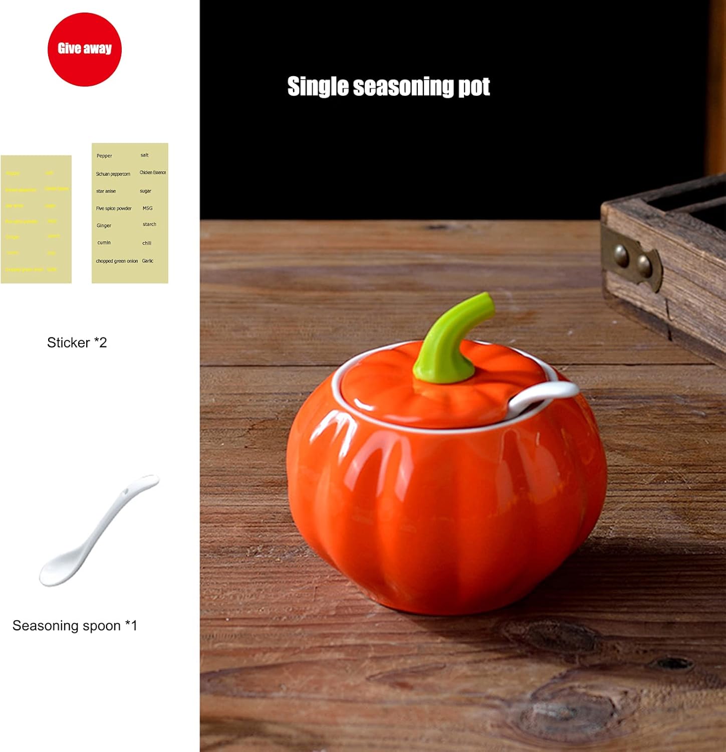 3 Paack Sugar Bowl with Lid and Spoon, Ceramic Sugar Container Condiment Bowl Salt and Pepper Bowls Pumpkin Spice Jars Seasoning Containers with Wood Rack