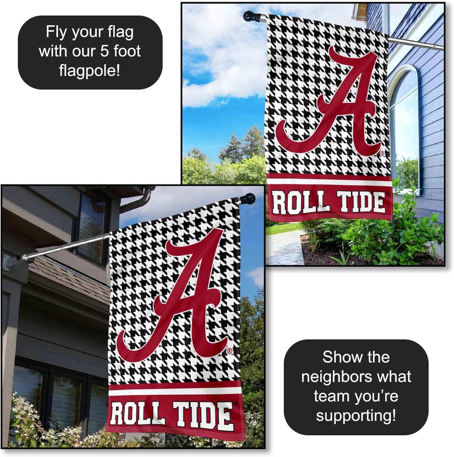Alabama Crimson Tide Houndstooth Pattern Double Sided House Flag - Image 4