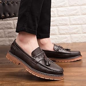 Amazon | [J-WEWIN] ローファー メンズ 軽量 PUレザー タッセル U 