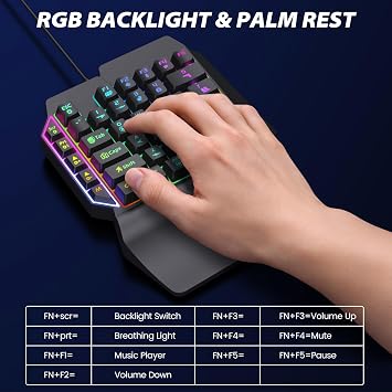 Bestcool Half Handed Gaming Keyboard and Mouse Combo, RGB Backlit 39 Keys Wired Mechanical Keyboard with Wrist Rest, 3200 DPI Wired Gaming Mouse, Converter for PUBG, Android Phone Games, Not for iOS