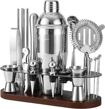 23-Piece Cocktail Shaker Set with Stand, 304 SS, Bartender Kit Gift | Complete Home Bar Set- Leak-proof Shaker, Jigger, Muddler, 18/8 Steel, Gift for beginners, cocktail lovers & house parties