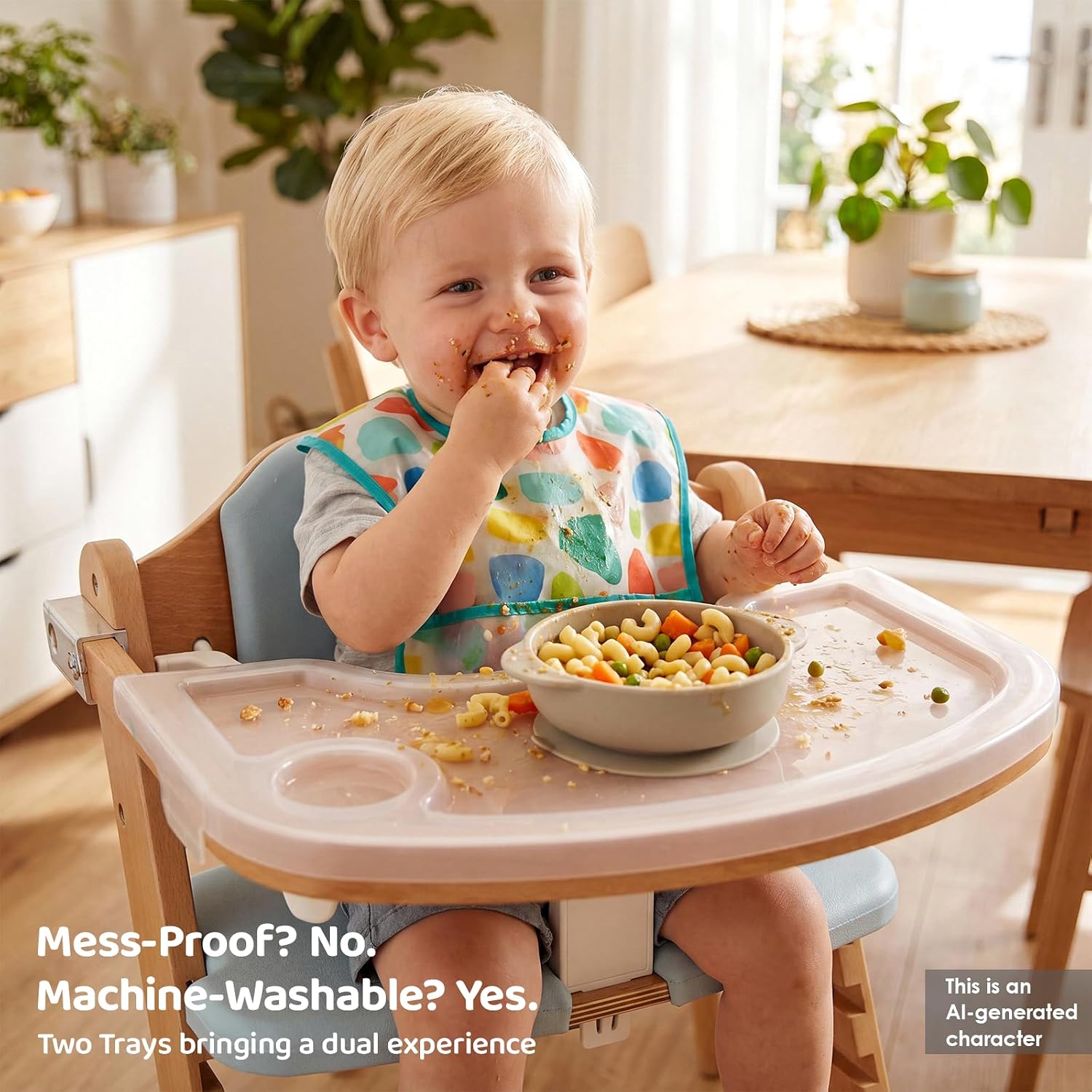 Cowiewie Natural Wooden Baby High Chair with Cushions & 3-Tier Remove Adjustable Tray Cushion, Easy to Clean & Natural Wooden Ergonomic Design, Highchair for Babies & Toddlers 6-36 Months, Blue | Natural Wood Design • 3-Tier Removable Tray • Soft Cushions Included • Easy to Clean • Ages 6-36 Months