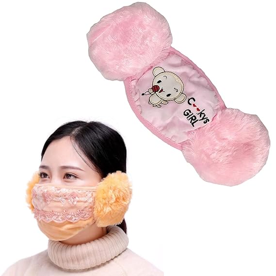 TLISMI Kids Girls and Boys Warm Winter Face Mask with Plush Ear Muffs Covers Free Size Kids Adult for Autumn Winter