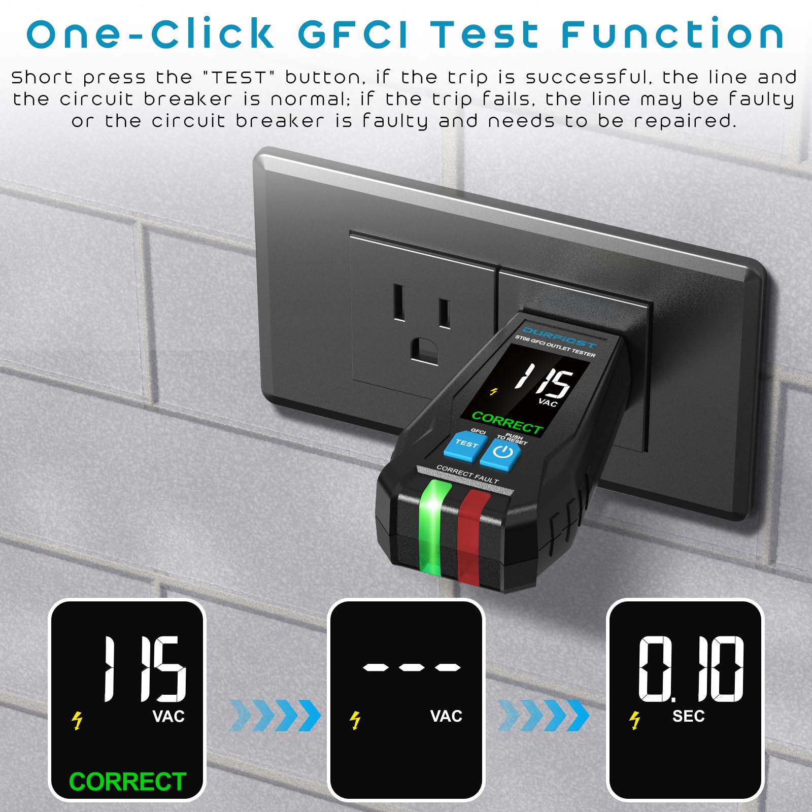 120V Outlet Tester KEHIPI GFCI Outlet Tester With LCD Display, 3-Prong Receptacle Wiring