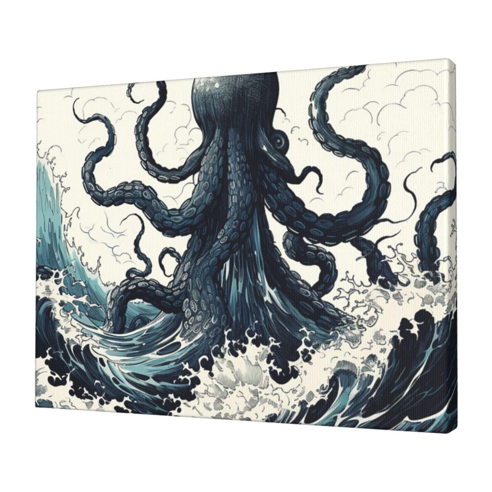 FodPand Canvas Wall Art for Living Room Wall Decor 12"x16" Modern Artwork Painting Pictures Hanging Canvas Prints Ocean Inspired Sketch Aesthetic Wall Art for Bedroom Bathroom Office Wallart Decor