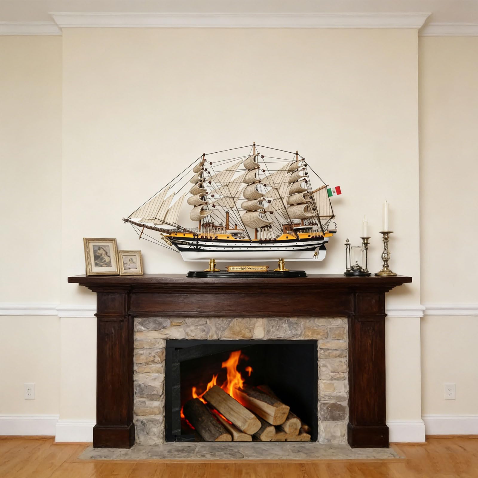 YLME Maquette de bateau en bois Amerigo Vespucci Maquette de voilier en bois massif Voilier en bois Décorations nautiques en bois Collection maison Pour offrir,52CM