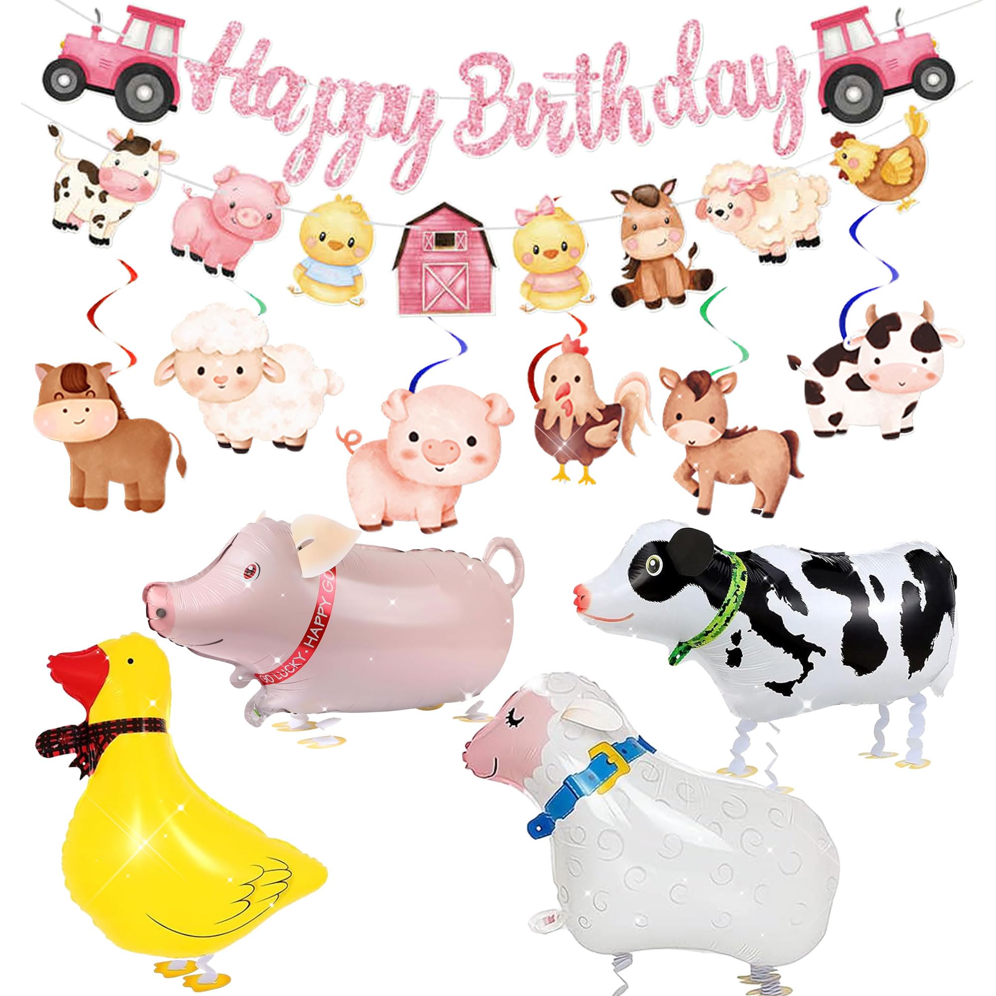 JeVenis Farm Animals Birthday Decorations Farmhouse Barnyard Themed Decorations Cow Pig Horse Banner Farm Birthday Party Supplies