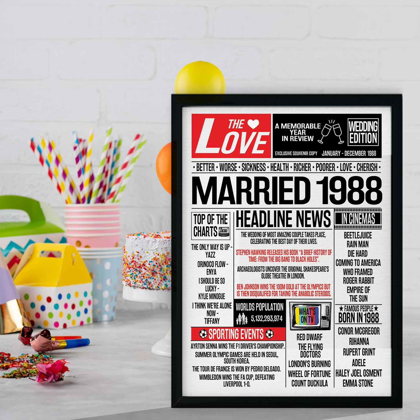 Stuff4 38th Anniversary Poster Framed, Married In 1988 Newspaper - Image 4