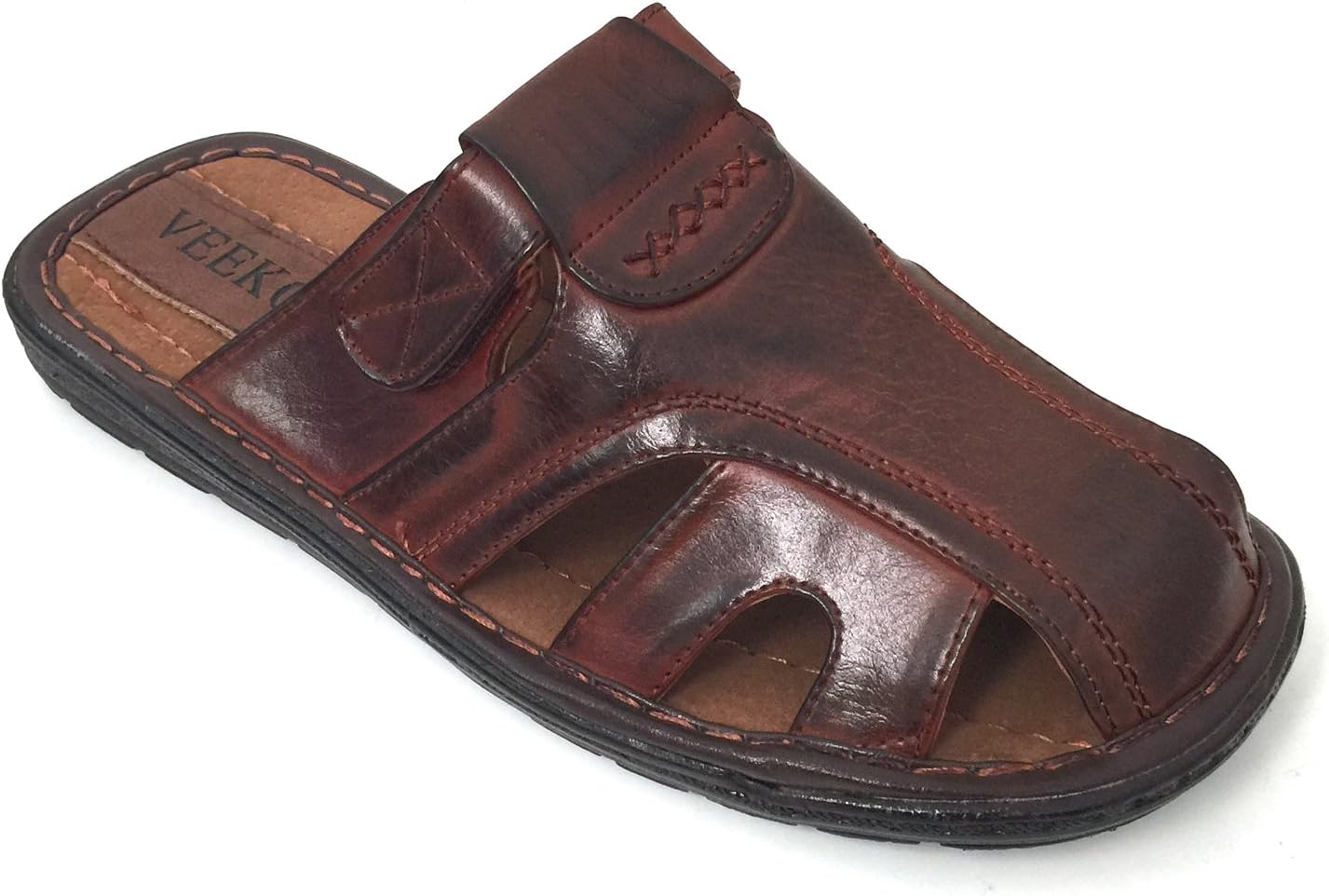 G4U-VeekoMen's Sandals Adjustable Strap Closed Toe Slide,Brown-097, 12