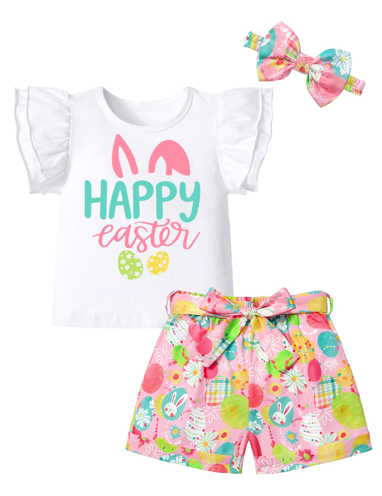 MIGU Toddler Girl Clothes Summer Girls Clothing Sets Girl Stuff T-shirt Shorts Headband 3pcs Sets Gifts…