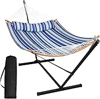 Vista 16 de SUNCREAT Hamaca portátil doble con soporte, hamaca para 2 personas con barra separadora curva, cuerdas de equilibrio incluidas, gris oscuro