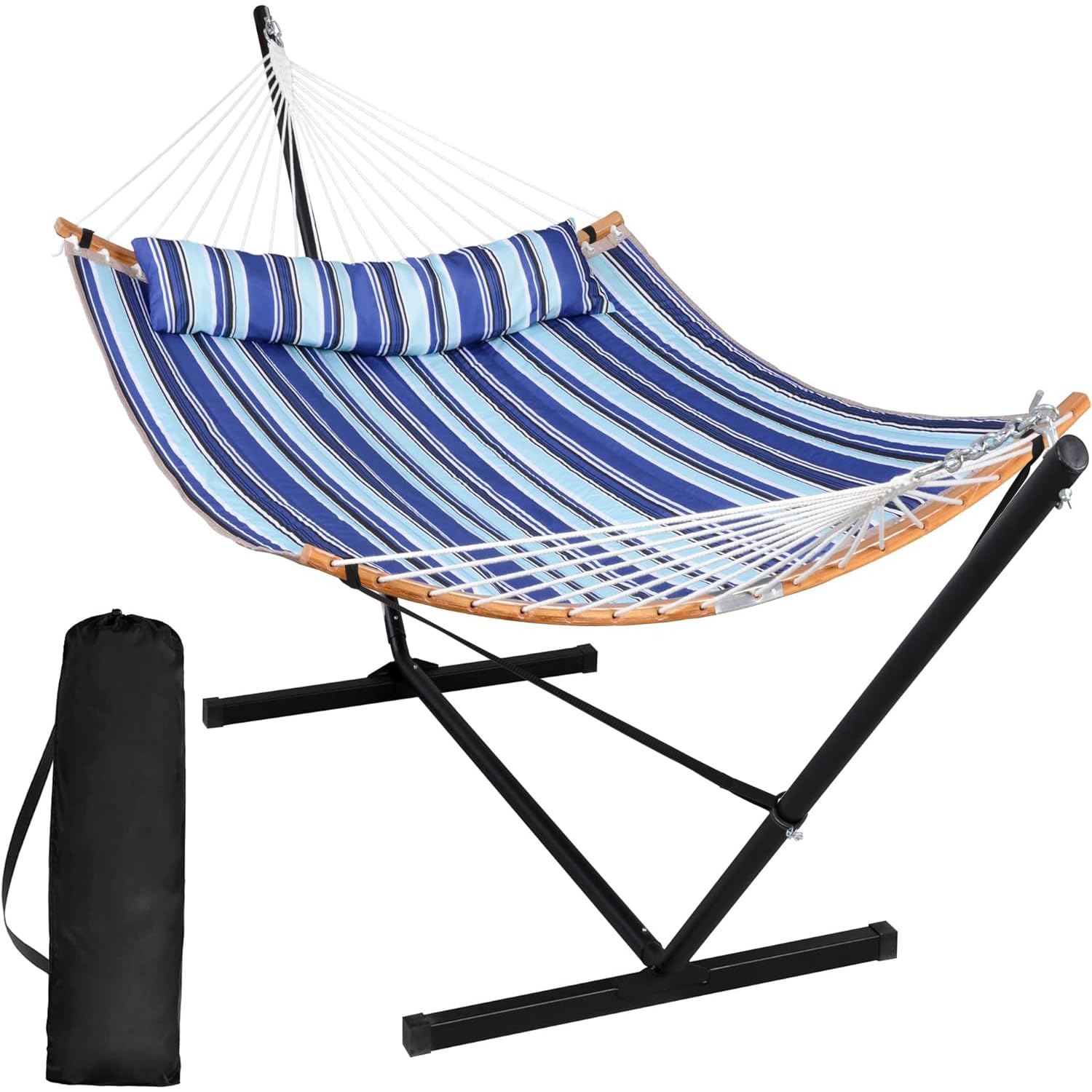Amaca Doppia SUNCREAT Con Supporto Incluso – Portatile, In Textilene Blu, Capacità 204 Kg (3.6m X 1.4m) - 3