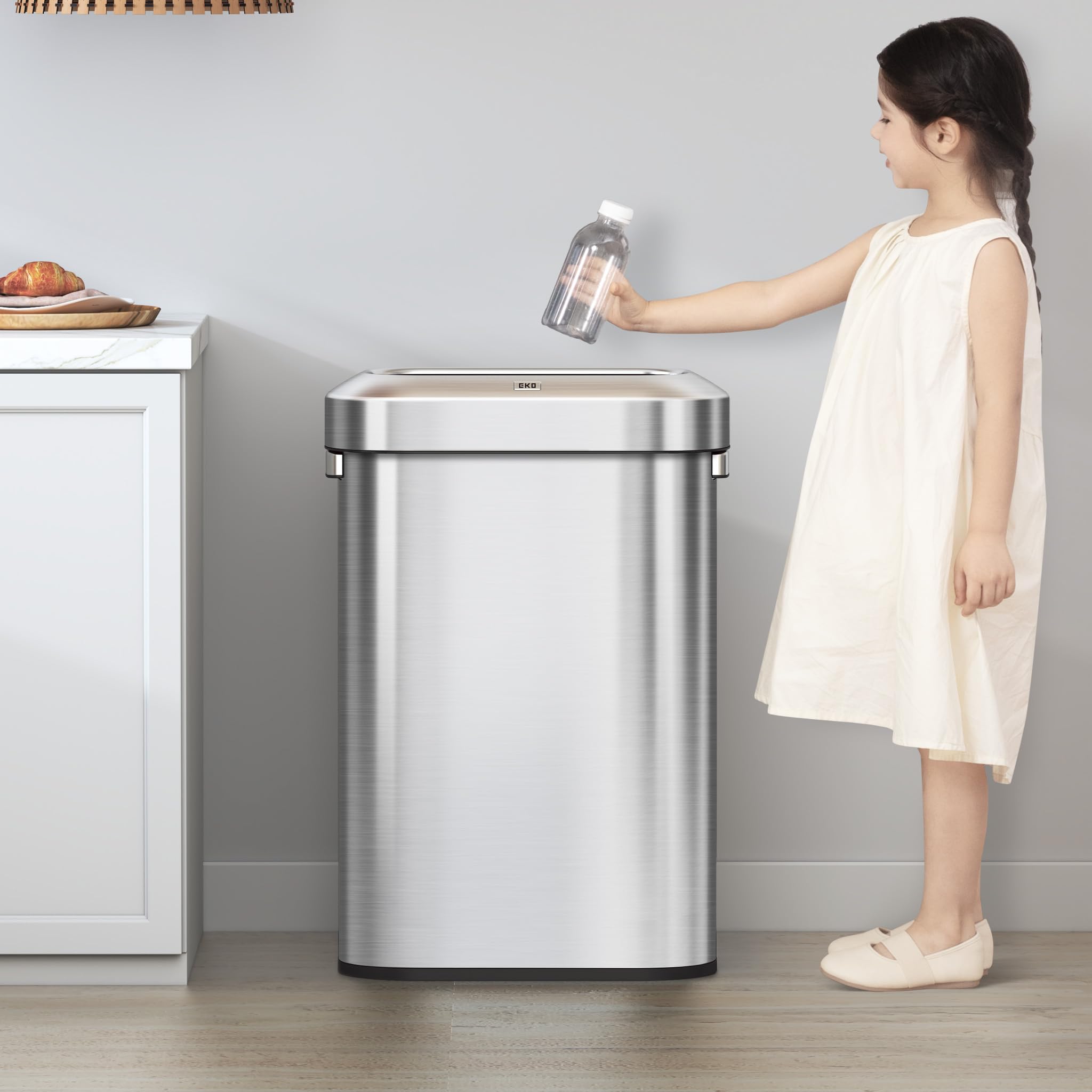 EKO Urban 90 Liter offener Mülleimer aus Edelstahl, schmal, kommerzielle Qualität, großer Mülleimer für Zuhause, Büro, Hotel, Café, Restaurant, Wohnheim