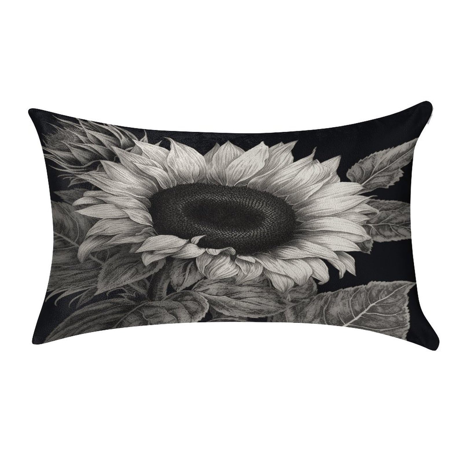 VstaDank Sunflower Black Grey Pillow Covers Rectangular Cushion Case Cozy Decorative Throw Pillowcase Luxury Lumbar Pillow Shells with Zipper Soft Velvet Pillows Shams 12 X 20 in