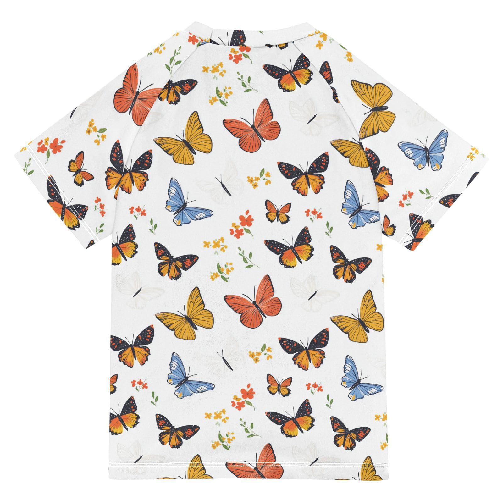 Kids Bathing Suits Boys Short Sleeve Kids Rash Guard Swim 11T Cartoon Cute Butterflies White