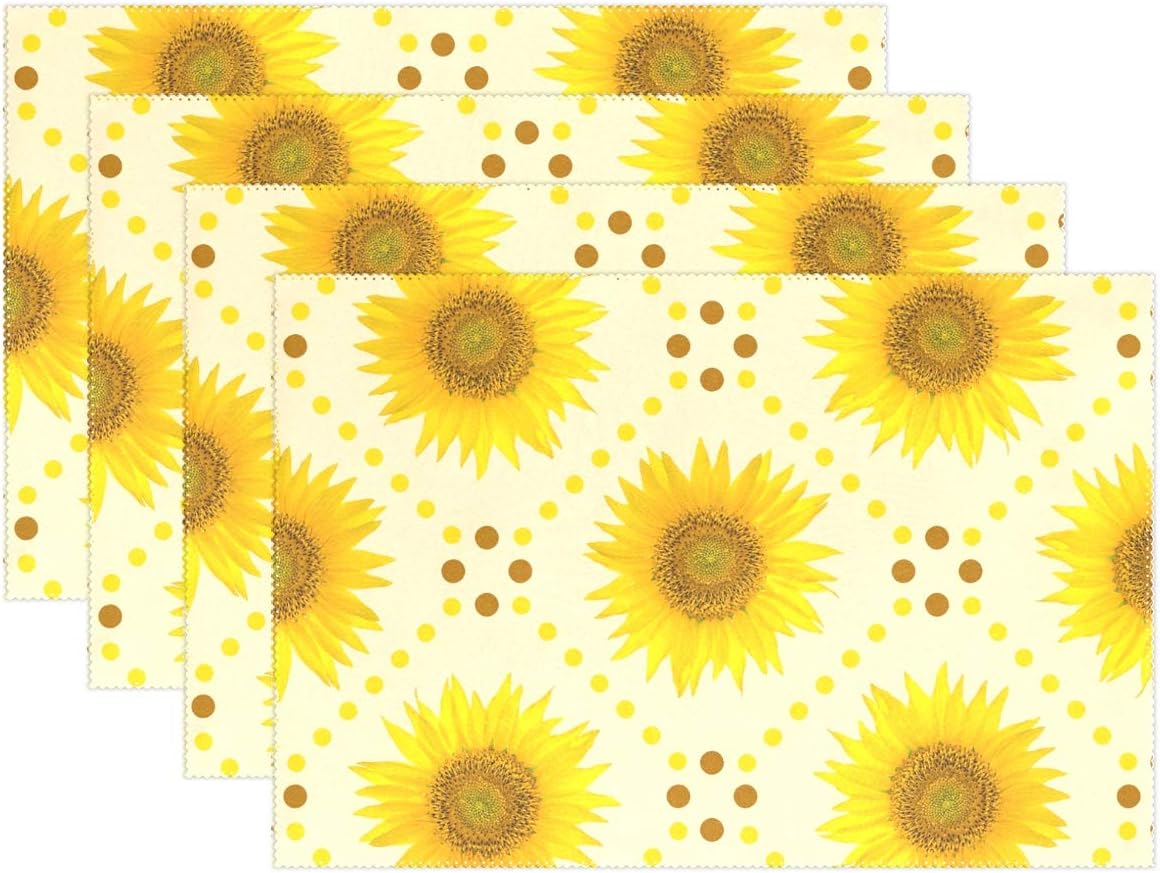 マキク Makiku ６枚セット ランチョンマット おしゃれ ひまわり 花柄 イエロー 北欧 プレースマット 撥水 防汚 滑り止め 断熱 大人 子供 対応 家庭 レストラン用