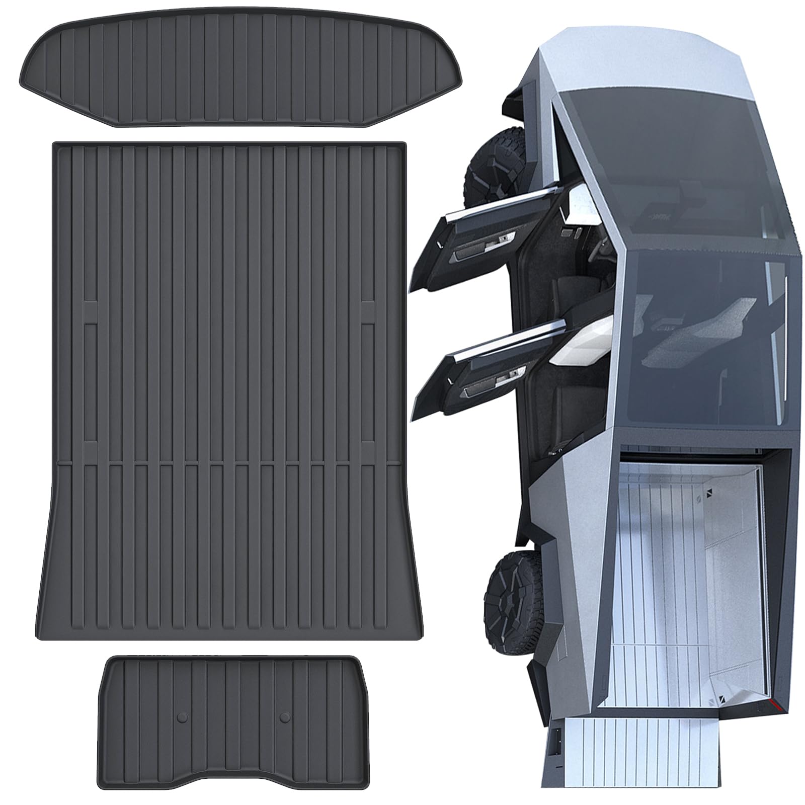 Front Trunk Mat & Truck Bed Mats for Tesla Cybertruck 2024 Without Foot mats,TPE All Weather Protection Front Cargo Liners & Rear Bucket Pad & Trunk mats Underneath The Bed Liner