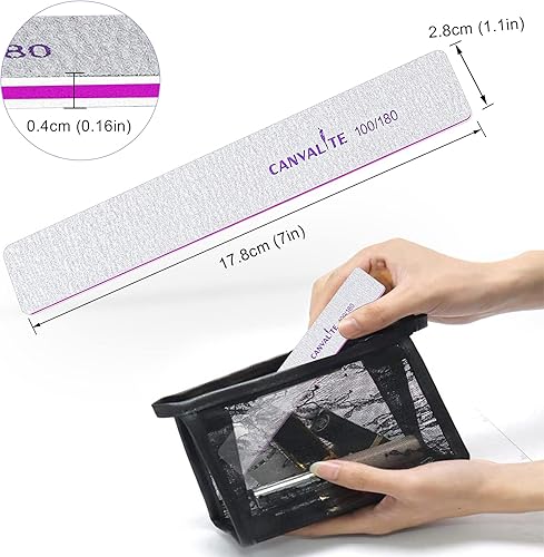 Miniatura 5 de Canvalite 12 limas de uñas gruesas de grano 100180 para uñas acrílicas, lima de uñas profesional, reutilizable, para uso doméstico y salón de belleza