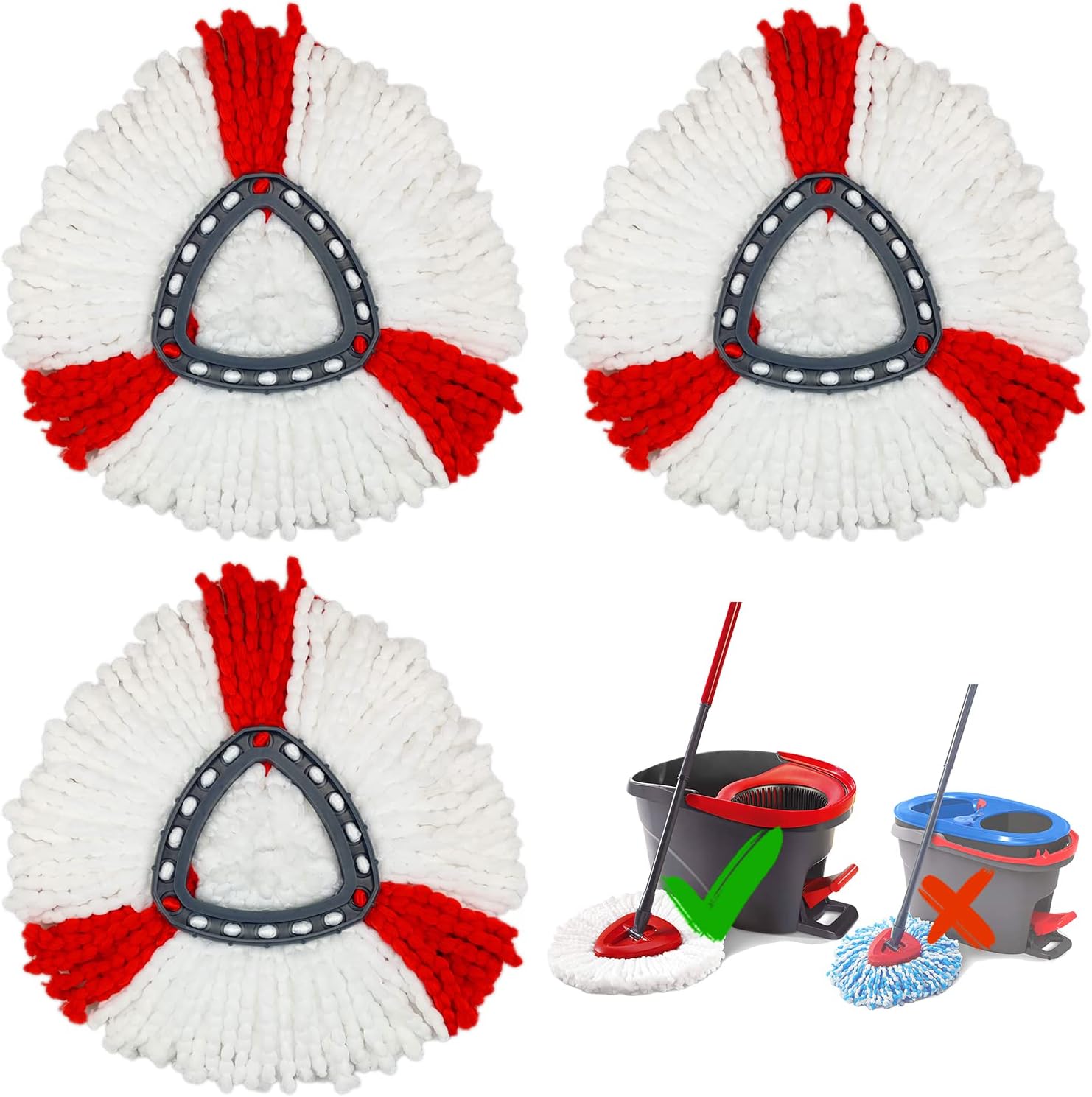3 Pack Spin Mop Replacement Head Triangle Spin Mop