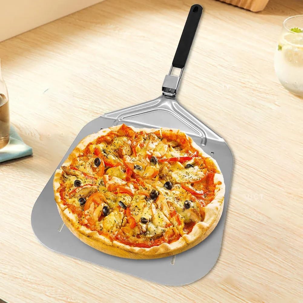 Pala Pizza Pala for pizza rectangular de acero inoxidable con mango plegable y perforada, antiadherente(Perforated)