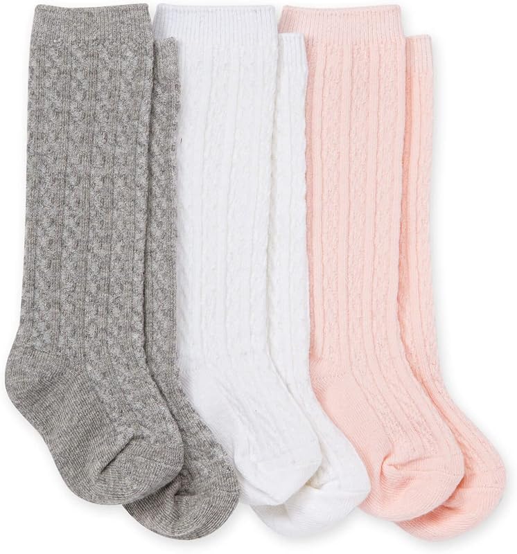 baby-girls Set of 3 Cable Knit Knee-high Organic Cotton Stockings Socks