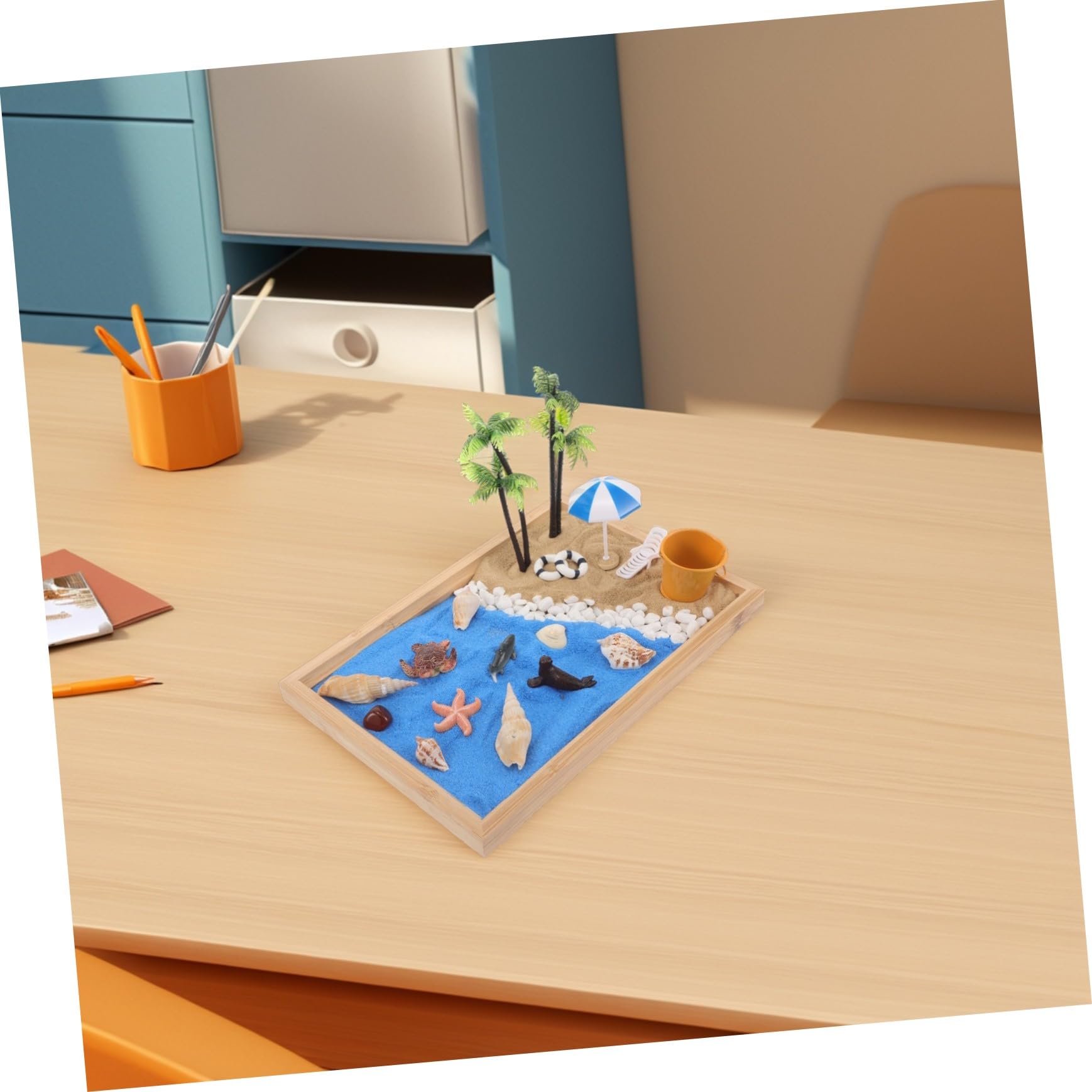 Mini Jardín Zen Japonés de Resina y Arena para Decoración de Mesa y Escritorio, Estilo Simple y Creativo Temática de Playa para Hogar y Oficina