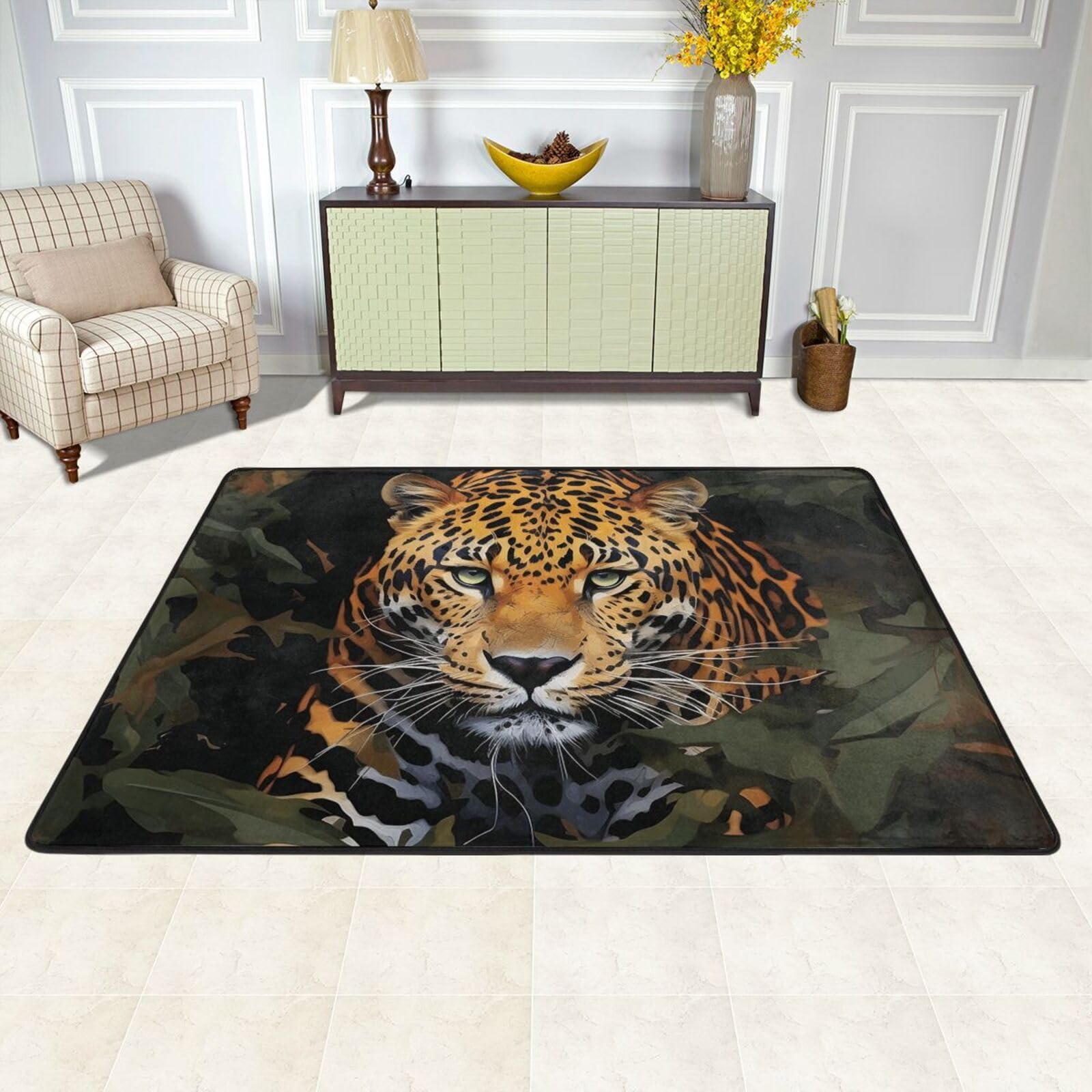 Tapis antidérapant grand format lavable avec revêtement spécial anti-glisse jungle 183 cm