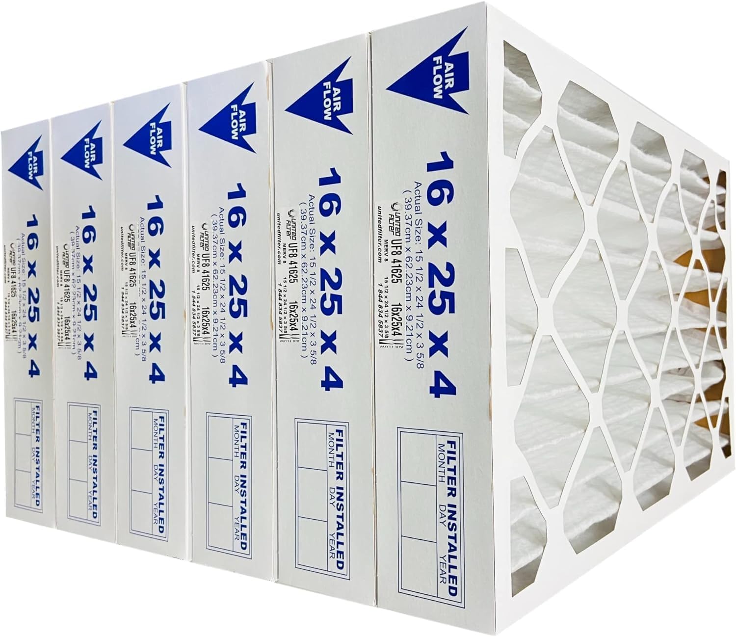 United Filter 16x25x4 MERV 8 Furnace Filter – Case Of 4, Actual Size 15.5" X 24.5" X 3.63" – Pleated HVAC Filter Catches Dust, Pollen, Pet Dander & Smoke