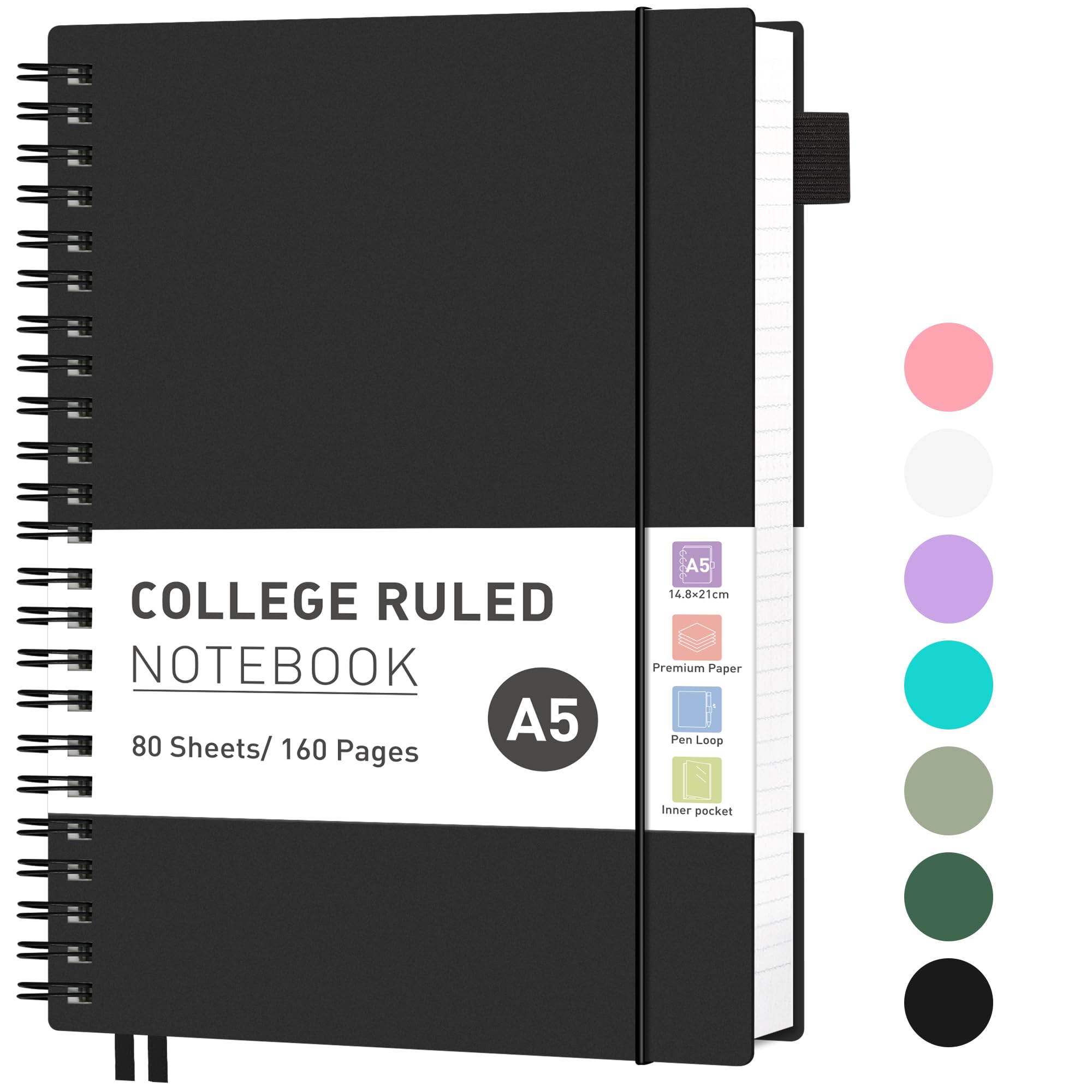 RETTACY A5 Notebook, Journals for Women Lined,Wirebound Spiral Notebook 160 Pages for Writing,100gsm College-Ruled Paper