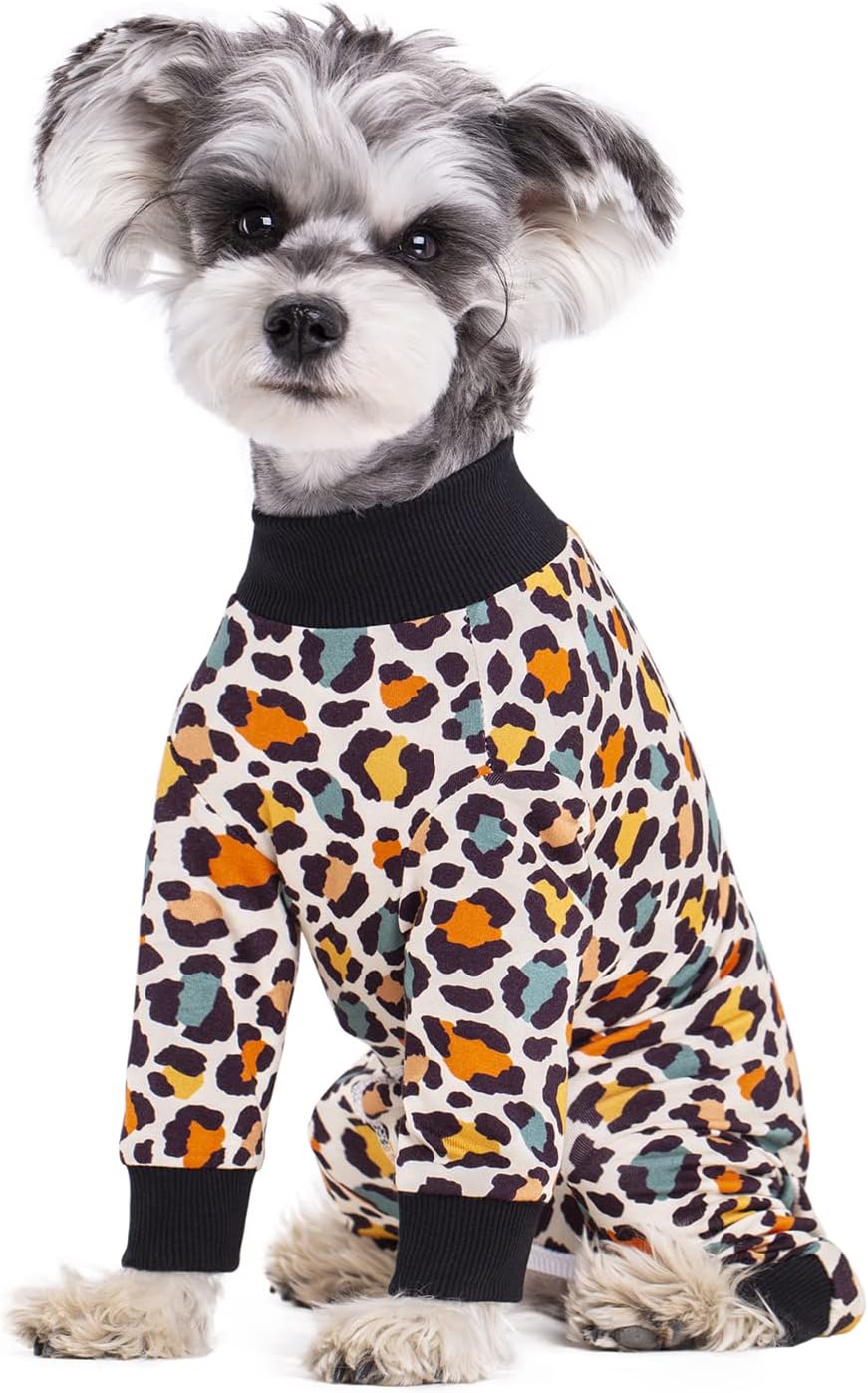 dog striped recovery suit, puppy after surgery onesie for female male dogs, dogs cats long sleeve pajamas bodysuit, surgery abdominal wound bandages clothes, dog pant for shedding skin disease leopard small