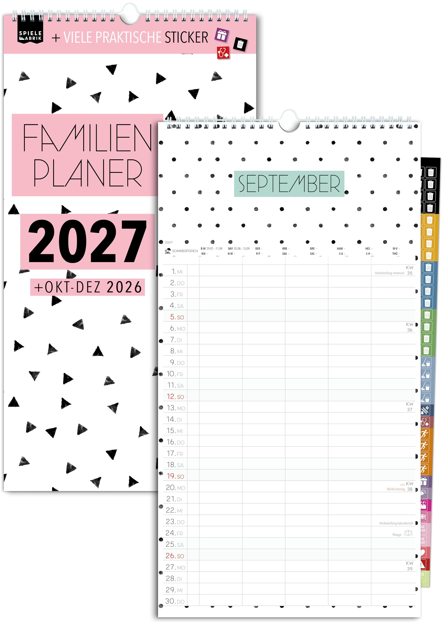 Spielefabrik® Familienkalender 2027 Familienplaner 5 Spalten