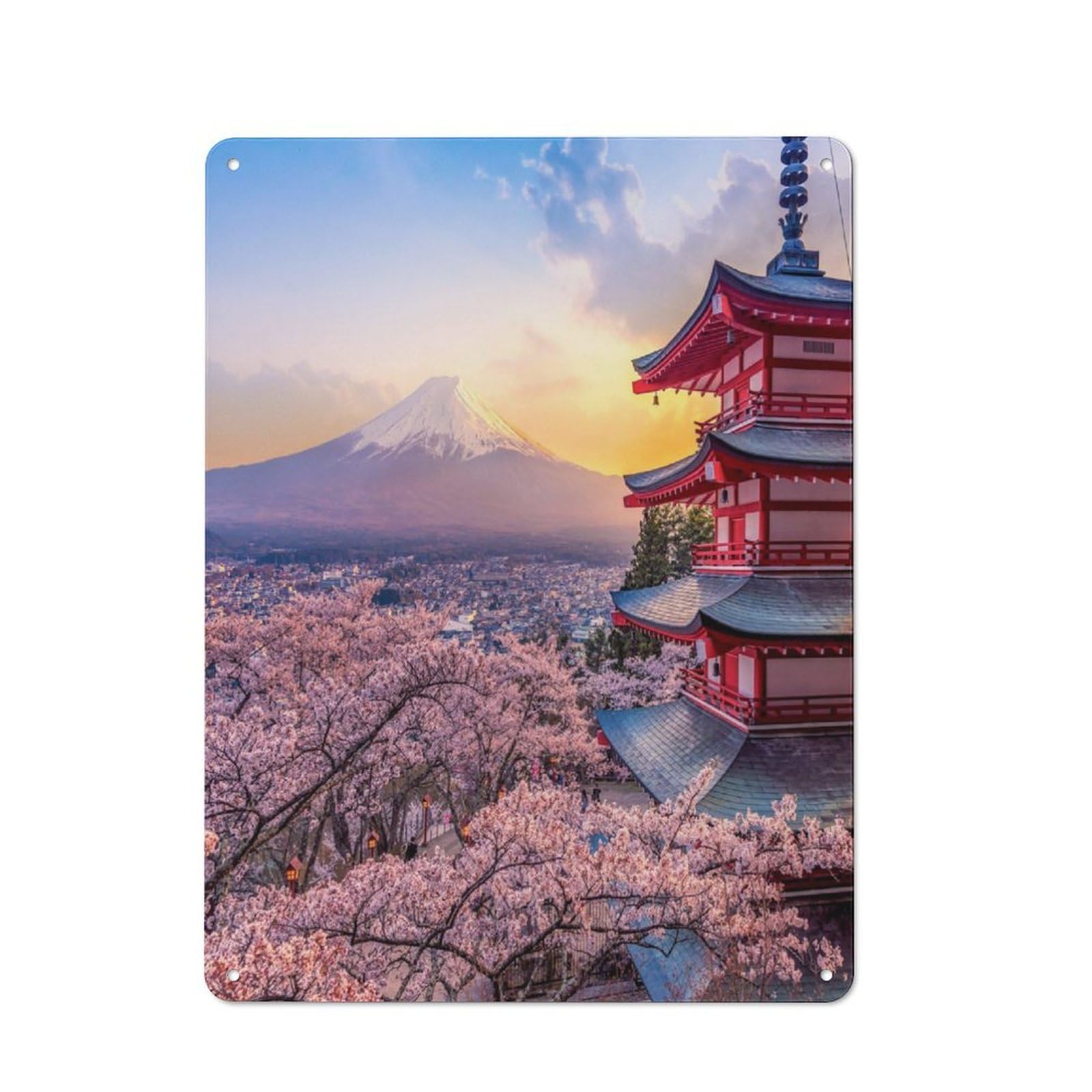 Junmoney Chureito Pagoda Fuji Metal Wall Sign 40X30cm Featuring For Home Bar Wall, Housewarming Present For People Styling Home Bar