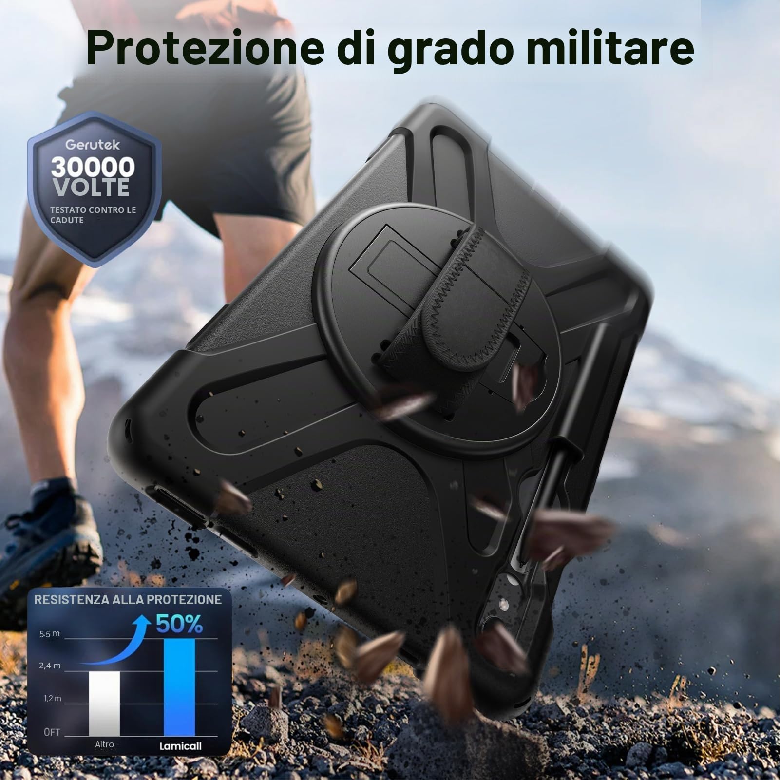 Gerutek Cover per Samsung Galaxy Tab S10 Lite/S10 FE/S9 FE/S9/S8/S7 (10.9/11 Pollici) con Protezione per lo Schermo, Supporto Cavalletto 360°/Cinghia a Mano/Spalla/Portapenne per Tab S10 Lite, Nero